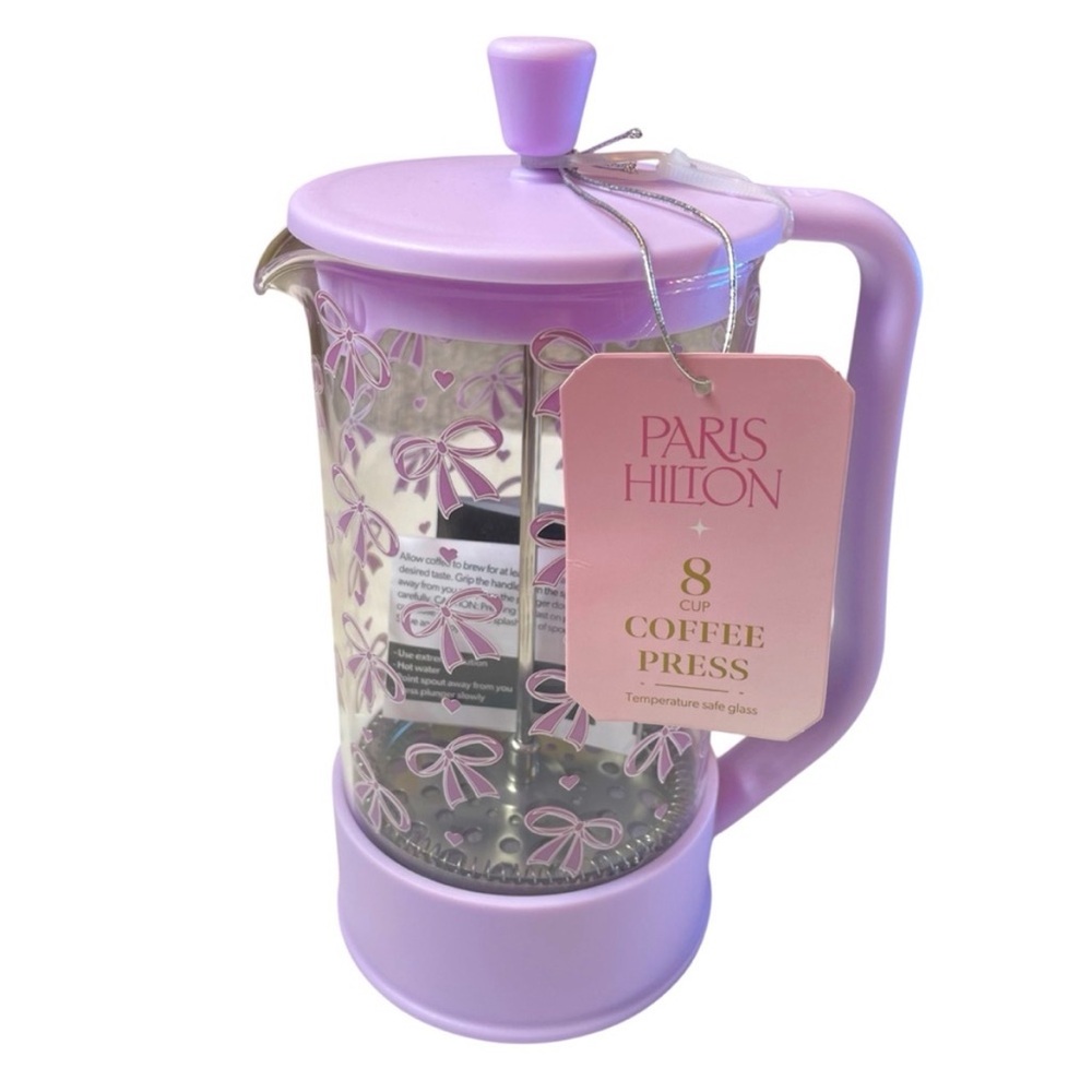 Paris Hilton 8-Cup French Press Coffee Maker lavender a bow design NEW